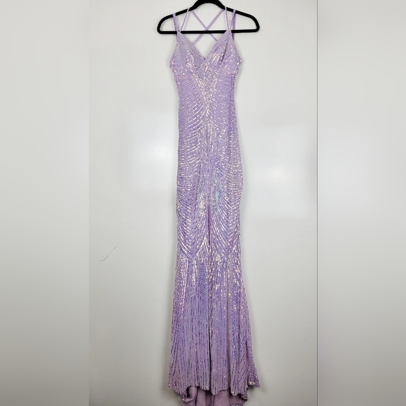 NWOT B. Darlin Juniors Iridescent Sequin Gown in Lilac Purple Size 11/12 - Picture 2 of 10